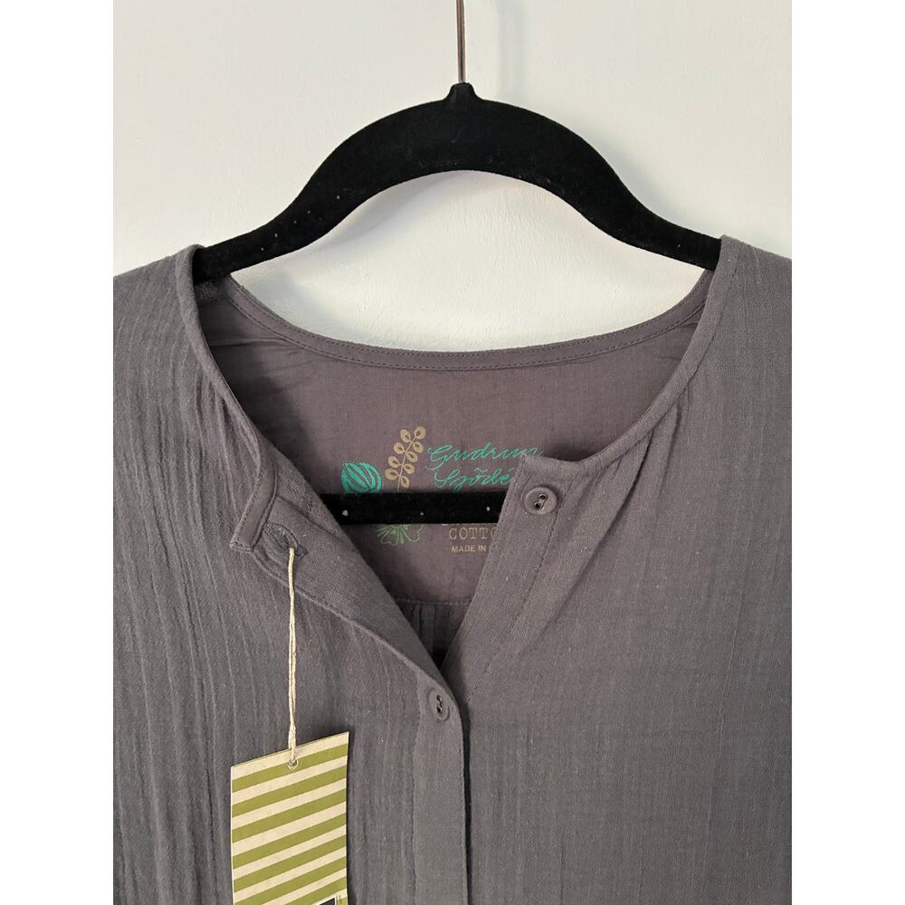 NEW Gudrun Sjoden Gray 3/4 Sleeve Organic Cotton Button Close Blouse Size S - Picture 3 of 10